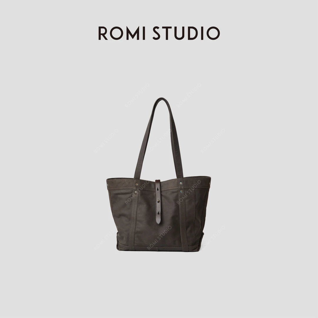 ROMI STUDIO 首饰袋 水染头层牛皮手工铜钉单肩托特包RWCAP05947