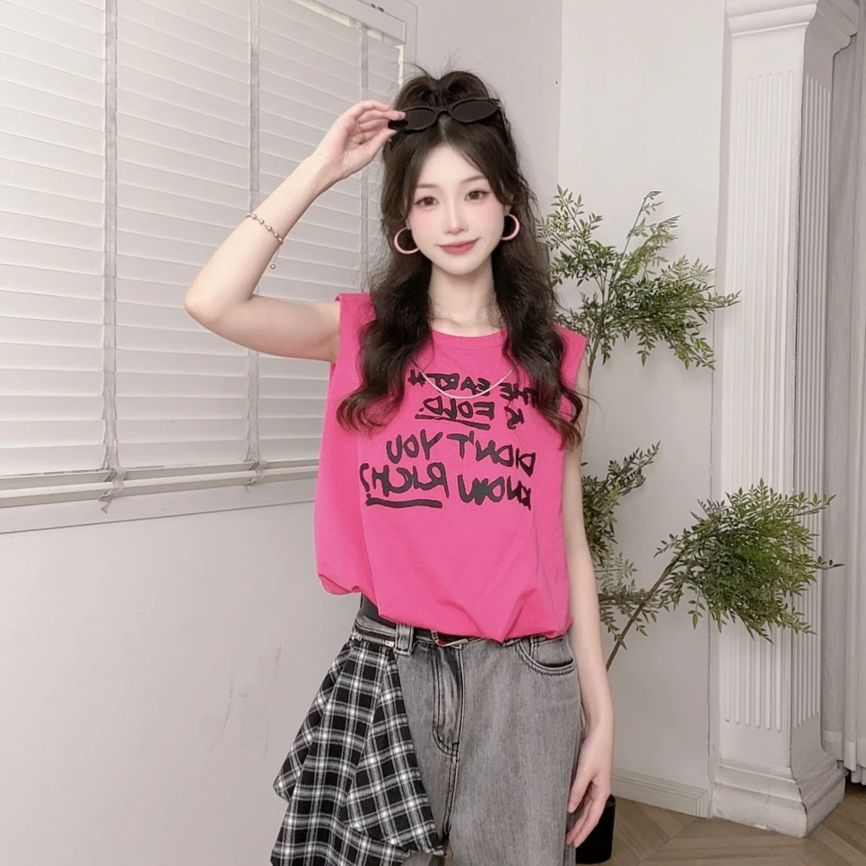IEF/爱依服2025夏季新款美式字母印花休闲风通勤背心上衣流光风