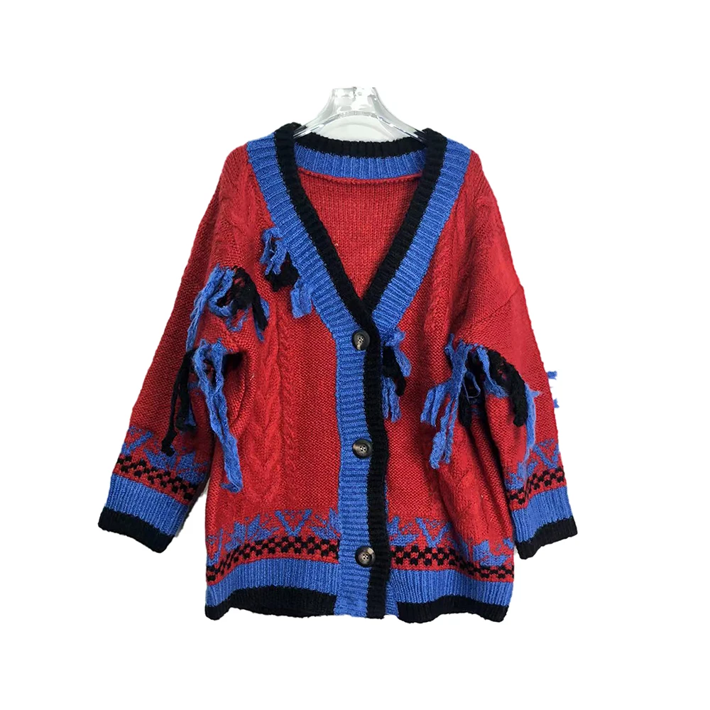 E3640  时尚慵懒宽松洋气休闲风红色上衣