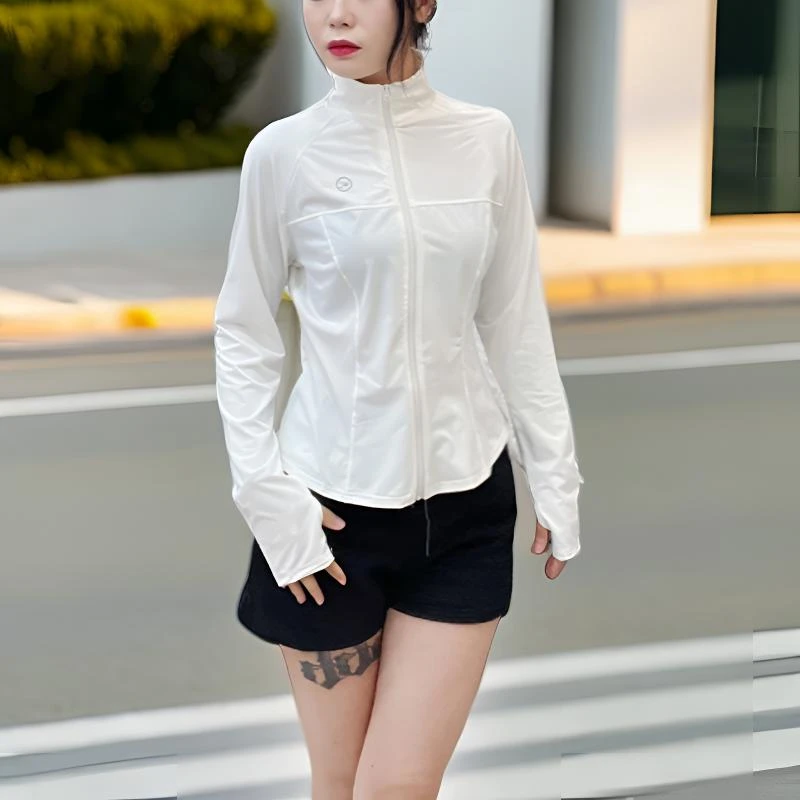 女士夏季轻薄透气冰丝瑜伽防晒服修身运动速干防紫外线外套