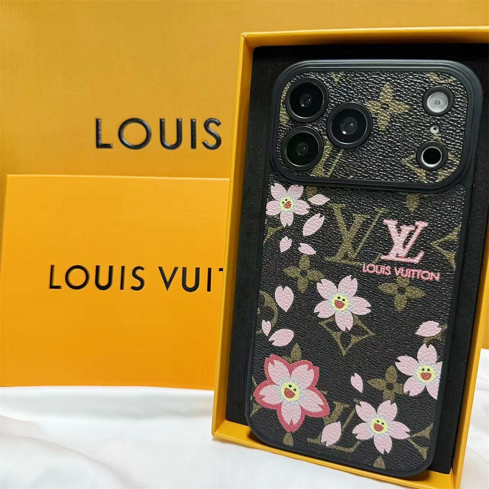 潮牌网红皮质老花樱桃花朵适用iPhone17promax手机壳16苹果15防摔