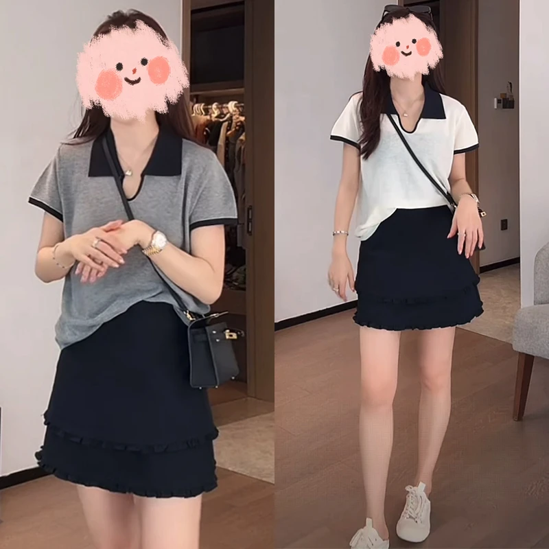 纯欲慵懒风女装短袖T恤上衣显瘦百搭半身裙子两件套装洋气衣服女