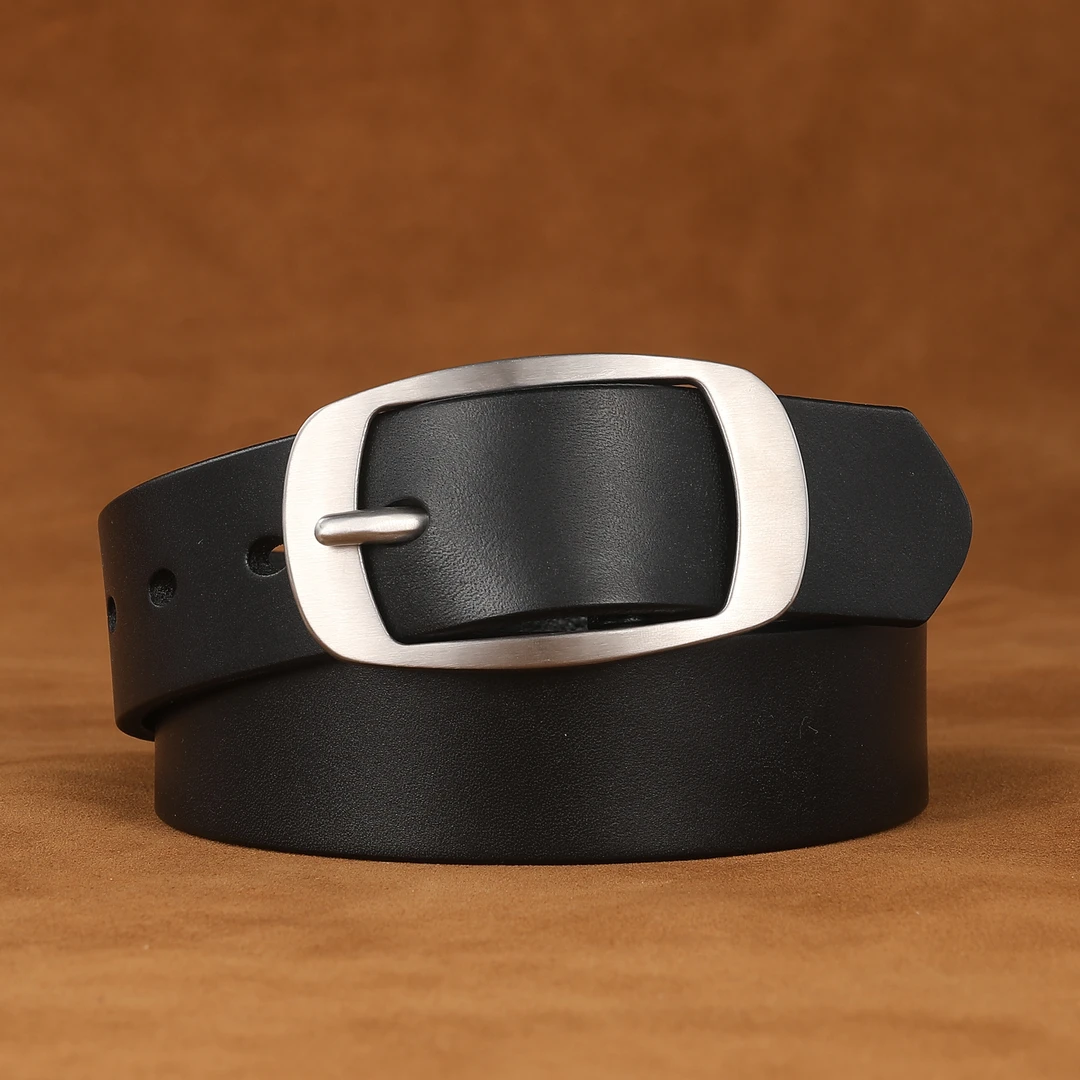 啸狼皮具手工头层牛皮男士皮带3.5cm不锈钢扣素版真皮百搭裤腰带