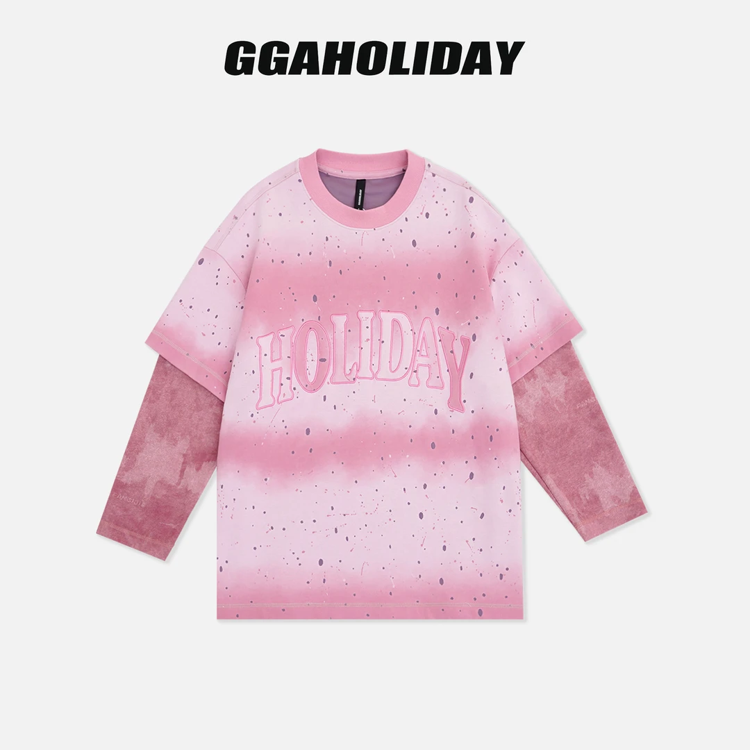 GGAHOLIDAY时尚休闲宽松百搭长袖潮流渐变扎染假两件卫衣-153200