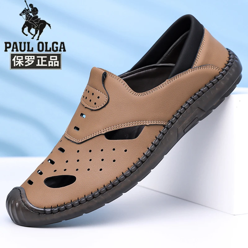 保罗包头凉拖沙滩鞋镂空中年爸爸凉鞋透气防滑夏季罗马休闲洞洞鞋