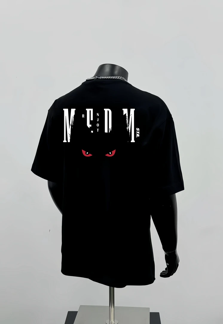 STA.MEDM联名美式复古猫眼字母印花短袖T恤男ins街头宽松纯棉上衣