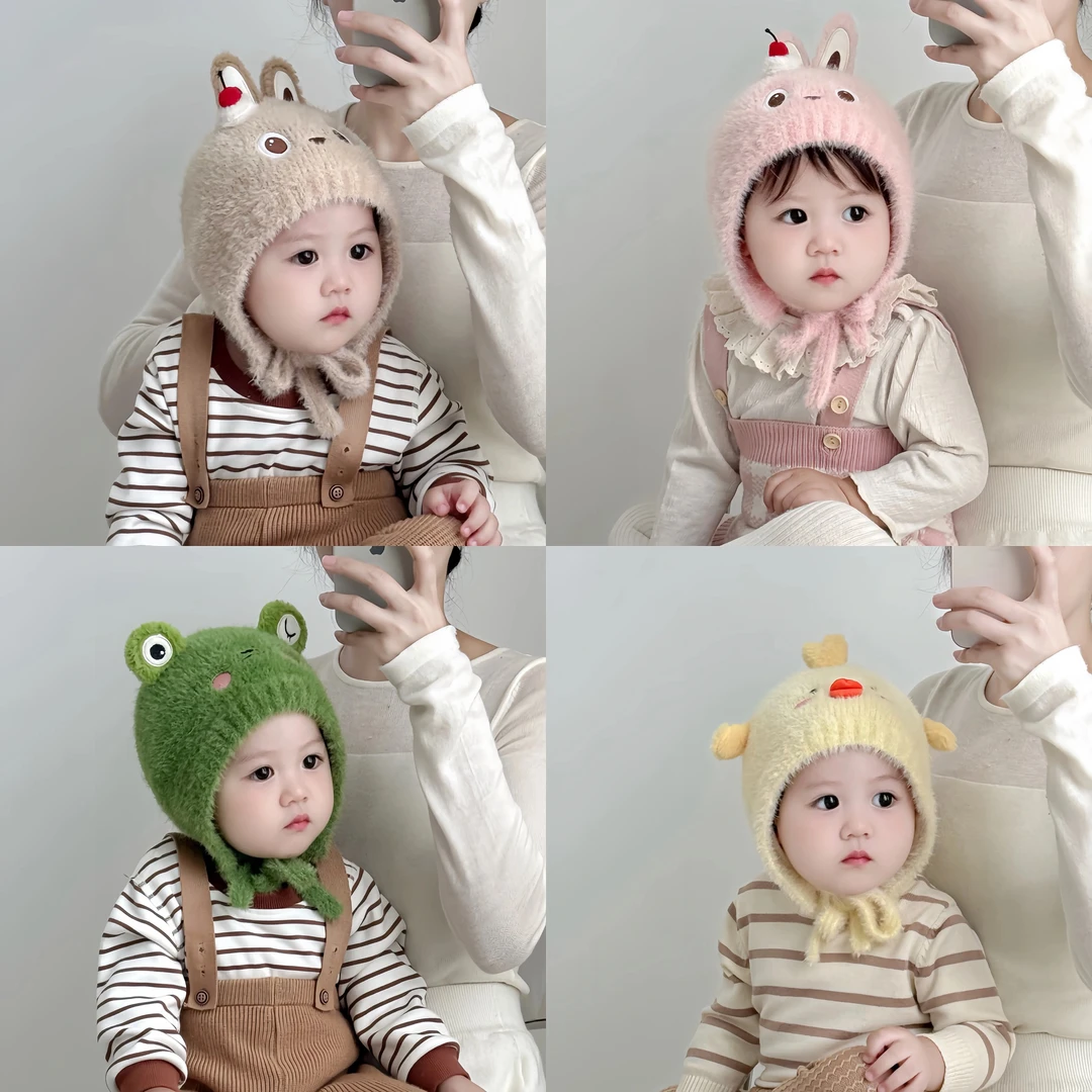 宝宝帽子冬季毛绒帽可爱超萌婴幼儿加厚保暖护耳帽针织毛线防风帽