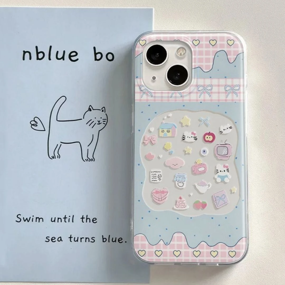 格纹镂空苹果猫IMD适用iPhone16手机壳vivo双层oppo华为荣耀创意