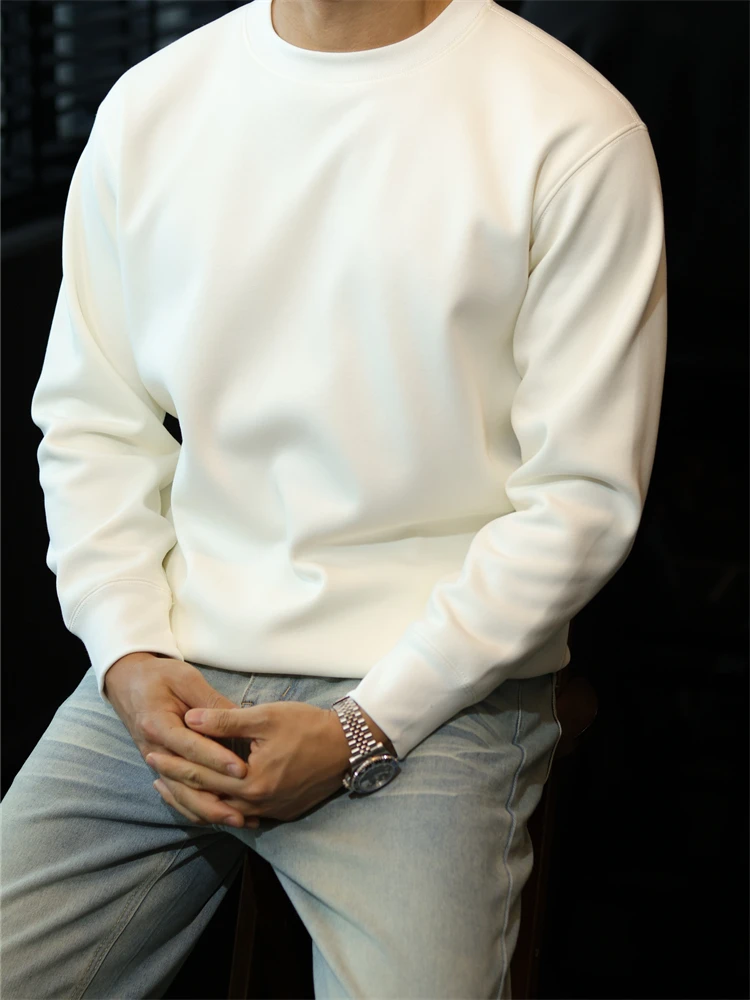 简素Design高端银狐绒肤感加厚卫衣T恤男美式休闲纯色运动上衣秋