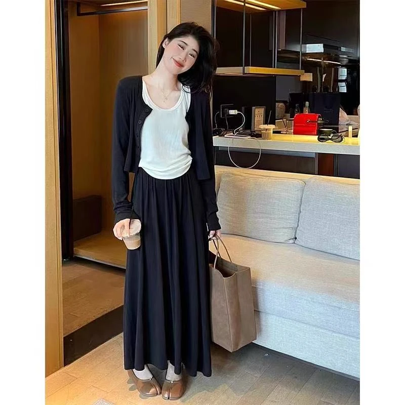 大码女装早秋新款外套半身裙长裙显瘦时尚洋气三件套