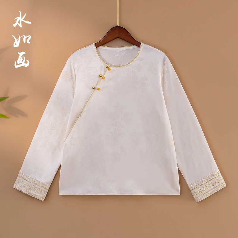 【云逸】春季2025新款上衣小衫女装新中式国风圆领绣花气质长袖衬衫