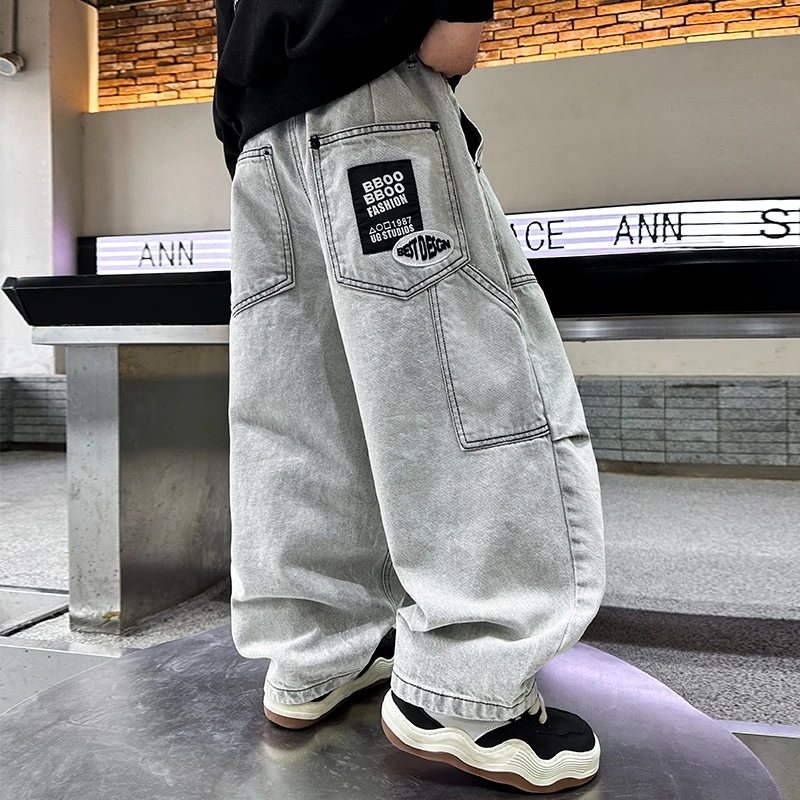 【媛老板】男童春装痞帅牛仔裤2025新款儿童裤子春秋季中大童直筒裤