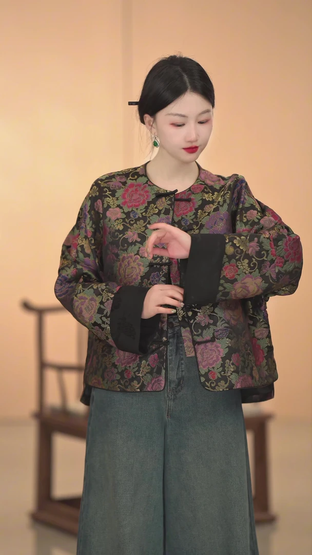 【花花草草】秋冬百搭复古冬季外套气质新中式中国风中式长袖斜襟