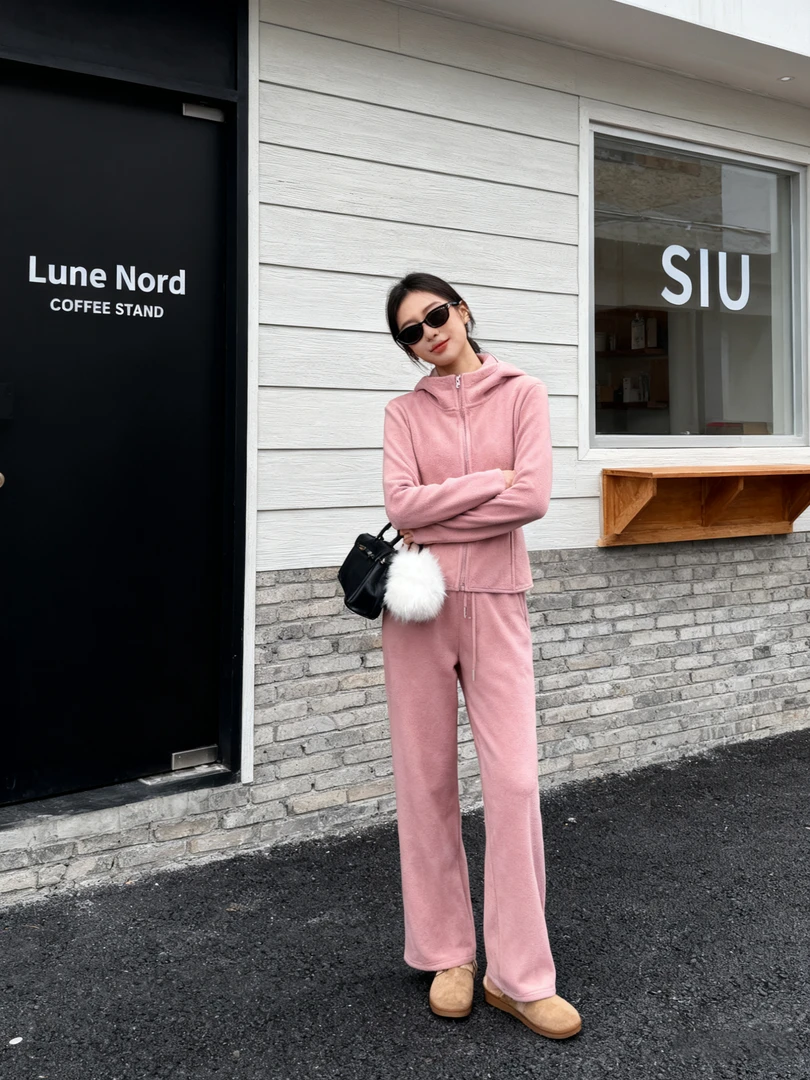 【柔雾绒装】依凡芙双面绒收腰显瘦时尚百搭连帽套装JY1022A/ZK