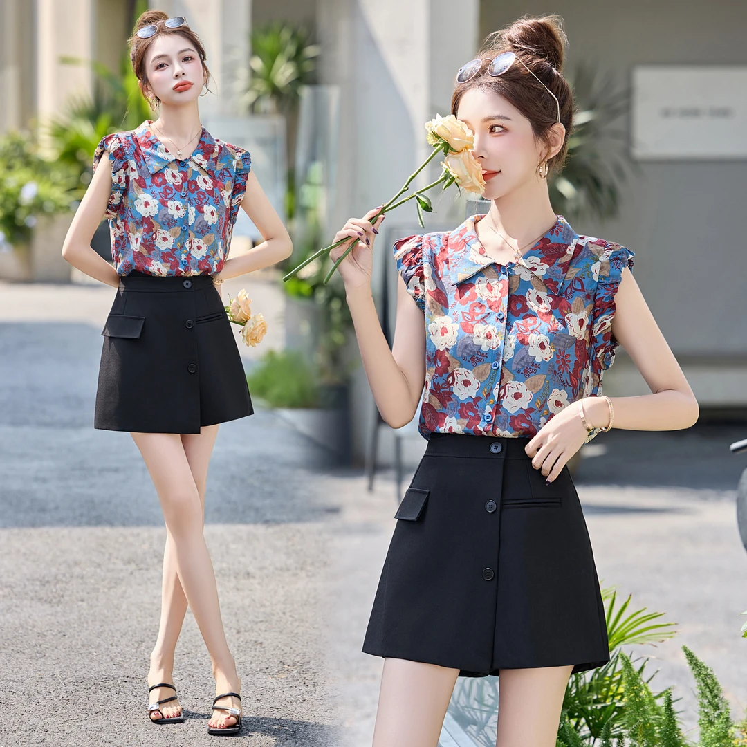 碎花衬衫短裤套装女夏2025新款时尚洋气时髦巨好看的两件套裙裤