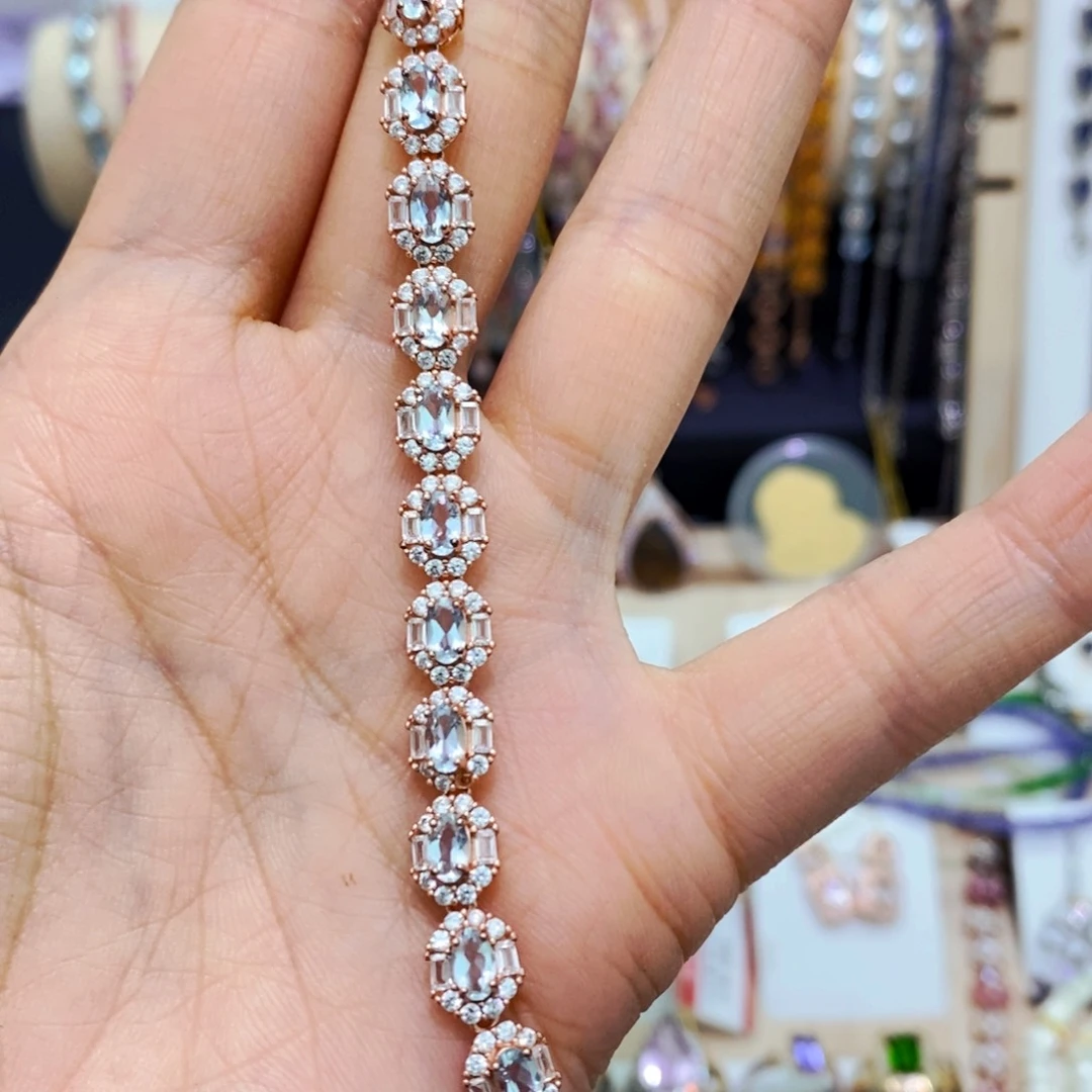 海蓝宝石手链银S925镶嵌