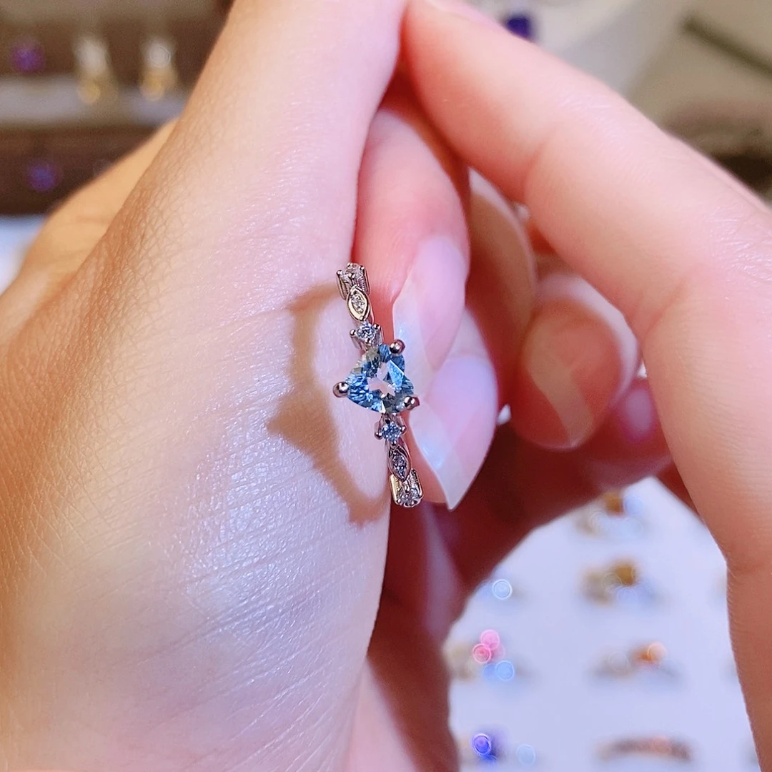 海蓝宝石戒指银S925镶嵌