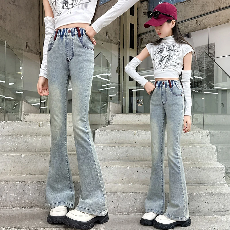 女童牛仔喇叭裤春季洋气6-12岁儿童弹力百搭春秋显瘦长裤2025新款