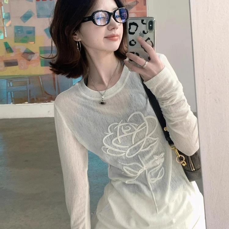 美式设计感罩衫长袖t恤女夏纯欲性感百搭微透防晒上