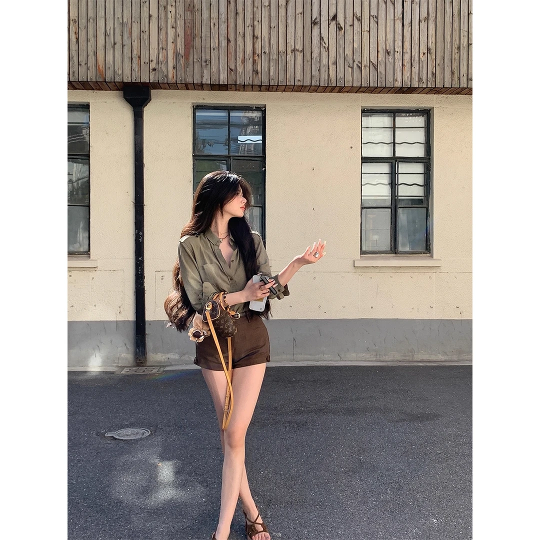 【松弛主义】美式复古衬衫领长袖衬衫外套女宽松百搭显瘦工装衬衣