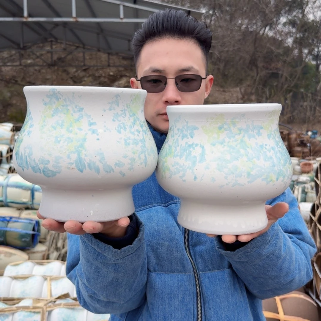 紫砂摆件口18高19（两个胖精灵蓝色