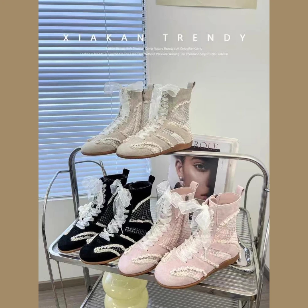 自留版～ 增高高帮德训鞋女2025年新款透气运动休女款加绒绒面女靴