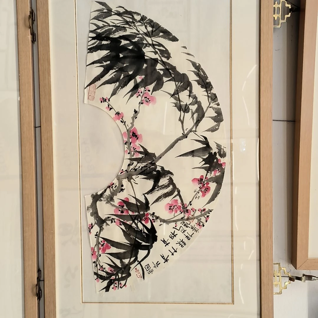 国画竹子梅花作品带框发