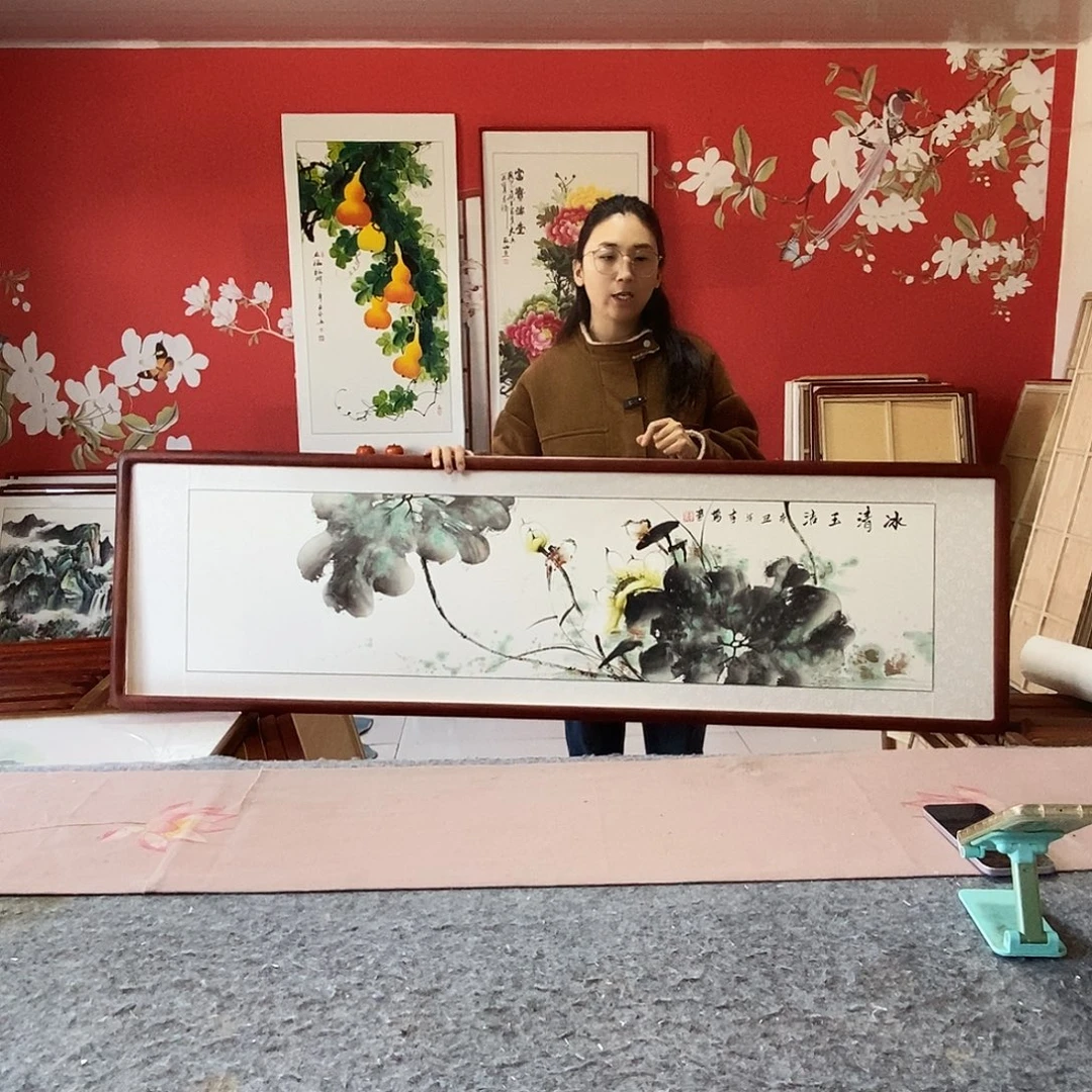 国画 手写手绘带框包邮国画作品47✖️162