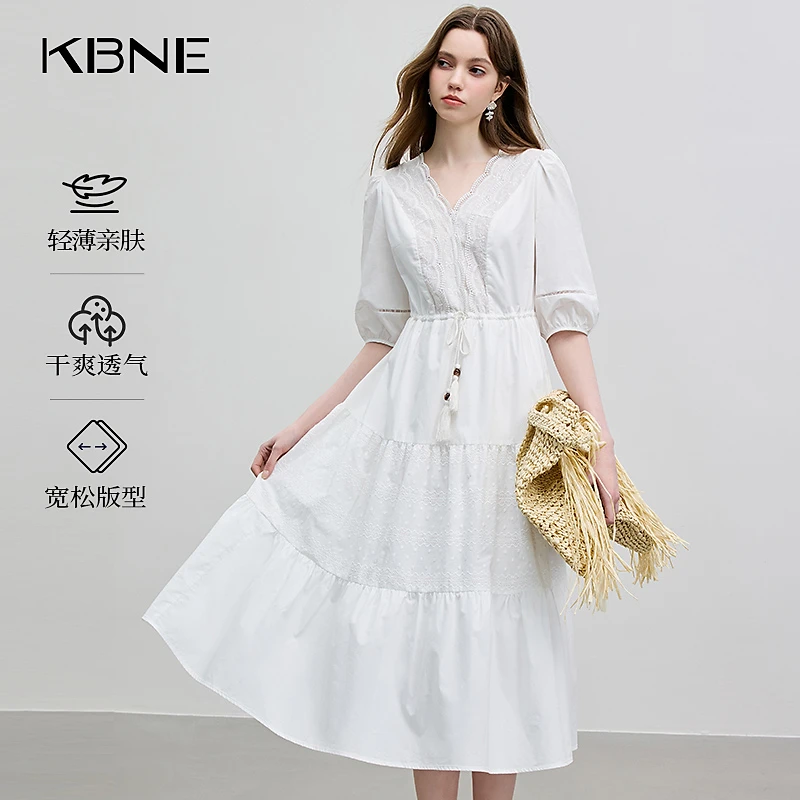 KBNE裙子女款爆款2025新款高级感夏季波西米亚风流苏白色连衣裙