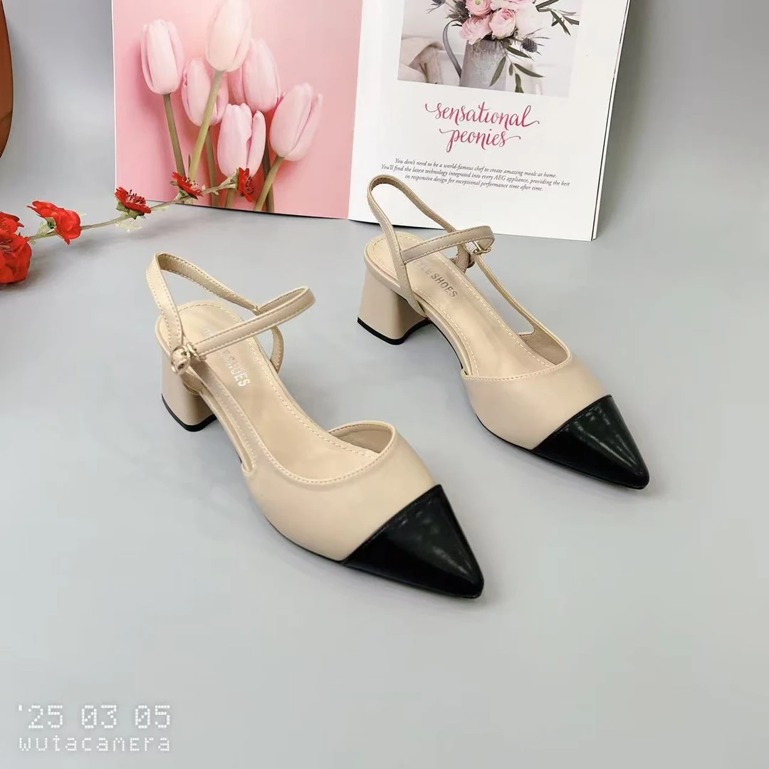 37055  新款法式气质百搭时尚粗跟包头凉鞋