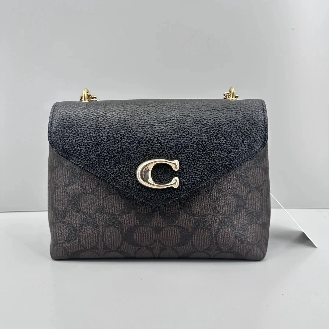 95新 COACH/蔻驰 tammie黑拼老花链条包 23*17*9cmE031416