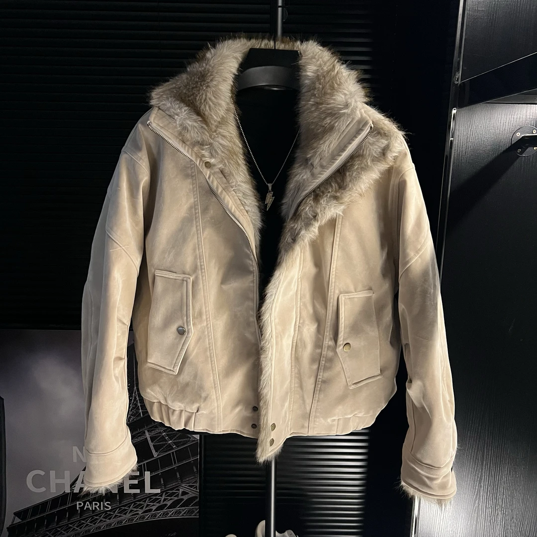 CQ-编织小香风粗纹呢料棉服男宽松冬季加厚立领外套