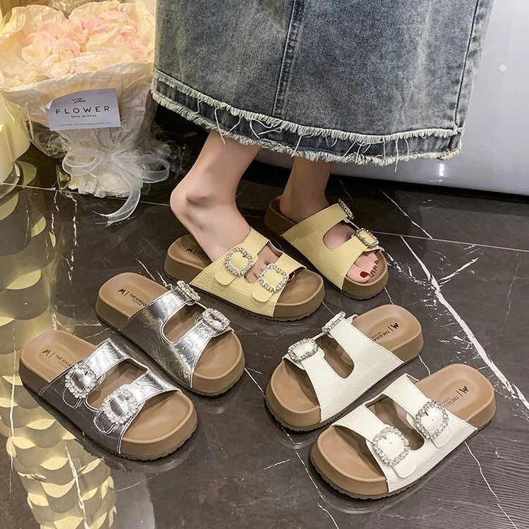 水钻厚底凉拖鞋2025绝美新款气质外穿休闲潮流百搭沙滩凉拖鞋