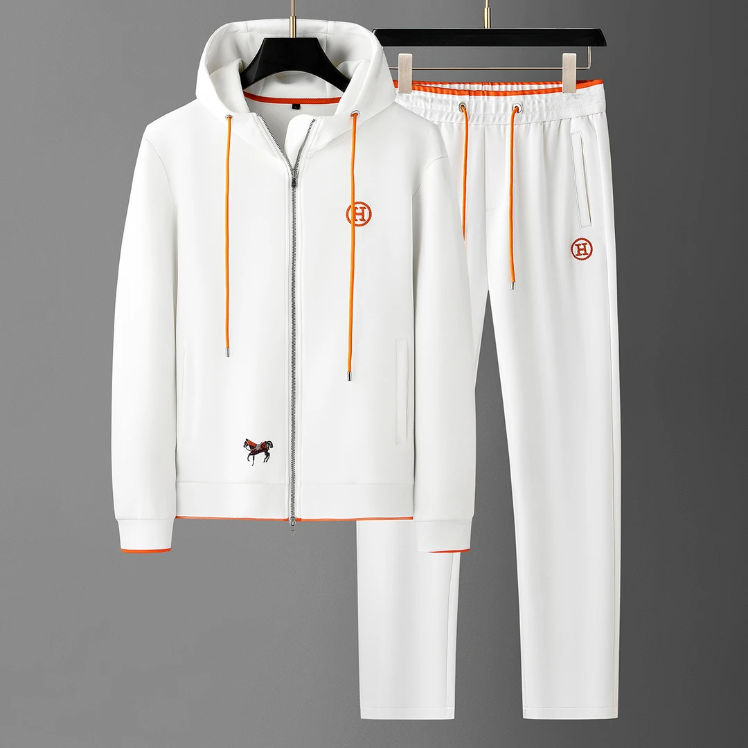 两件套男士秋冬季战马刺绣面膜空气层莫代尔连帽开衫休闲运动套装