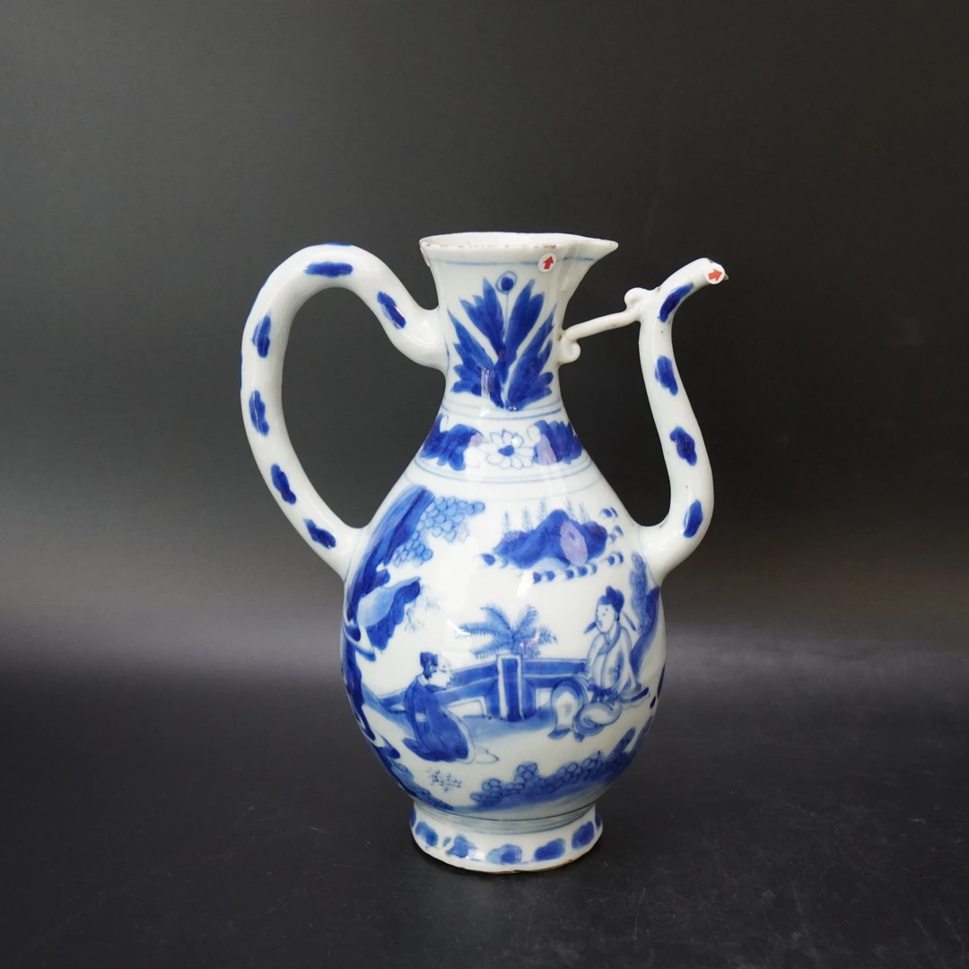 Lot.25091134明崇祯青花人物山水纹执壶 高：约19.6cm