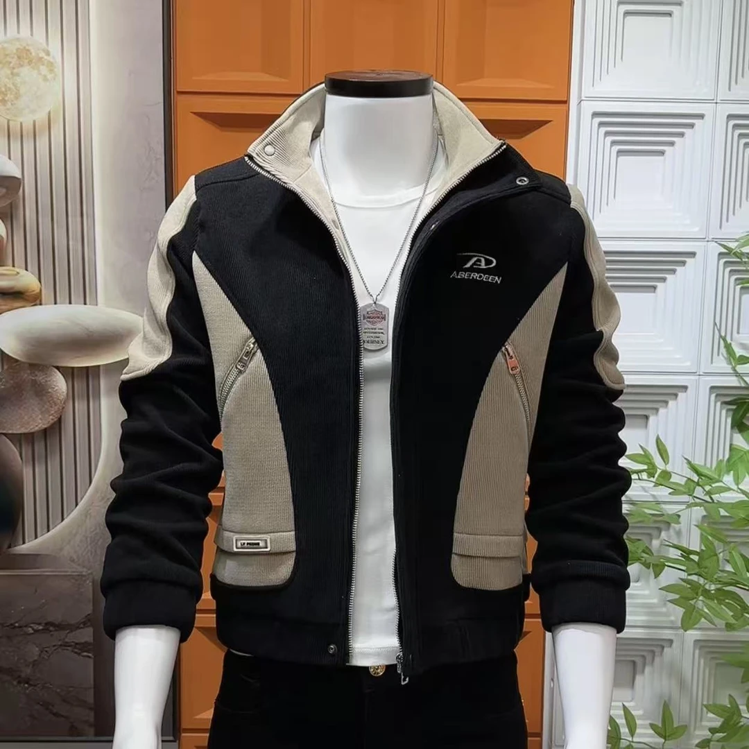 秋冬新款拼色外套2025新款男士立领爆款时尚潮流修身韩版夹克外套