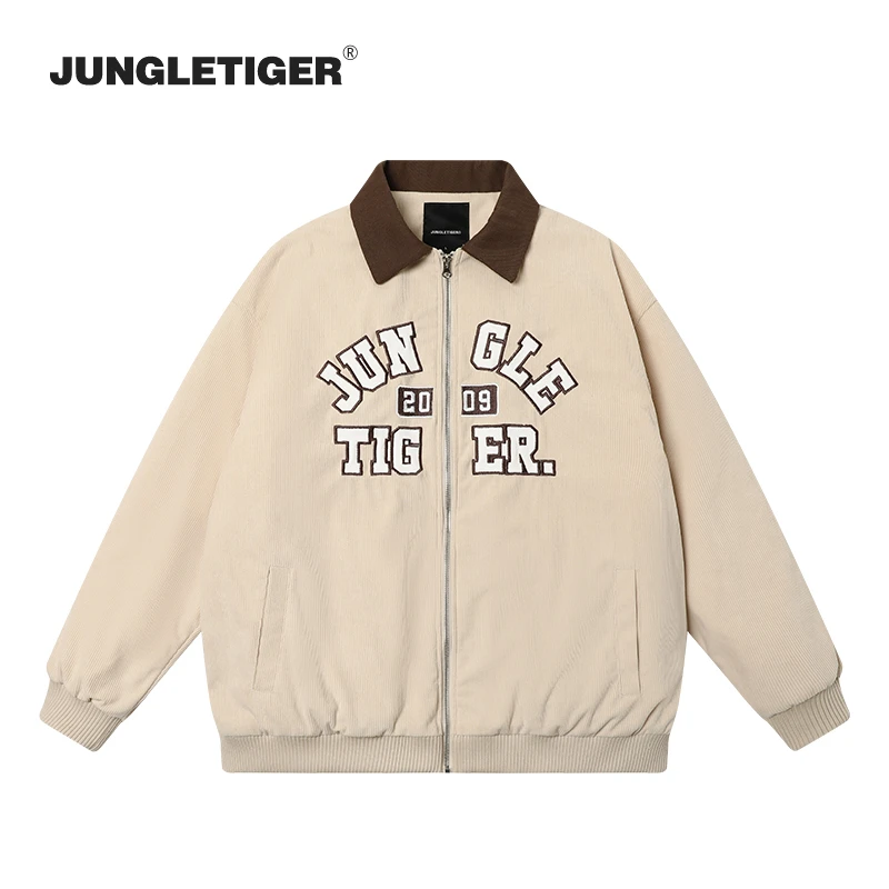 丛林老虎灯芯绒刺绣棉衣外套男冬季美式潮牌工装运动情侣加厚棉服