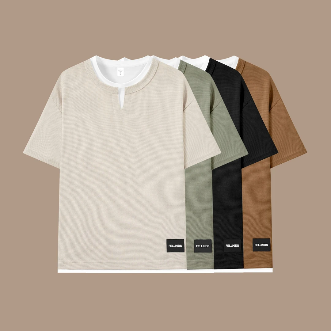 氏承保罗单件【现货+运费险】华夫格假两件男士宽松夏季百搭短袖