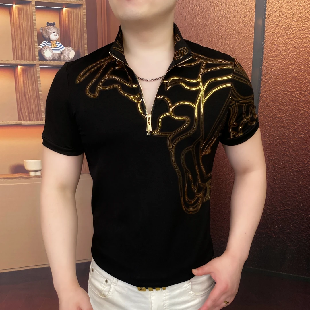 《经典美人》2025夏Polo衫男士时尚休闲夏季潮流修身翻领帅气轻奢