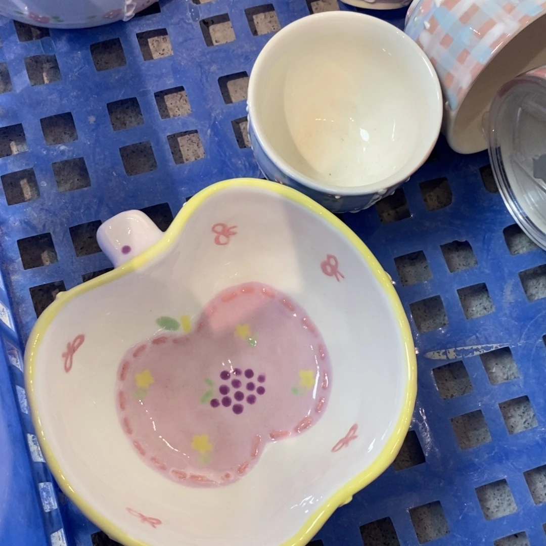 天***音瓷片苹果碗拼布微瑕