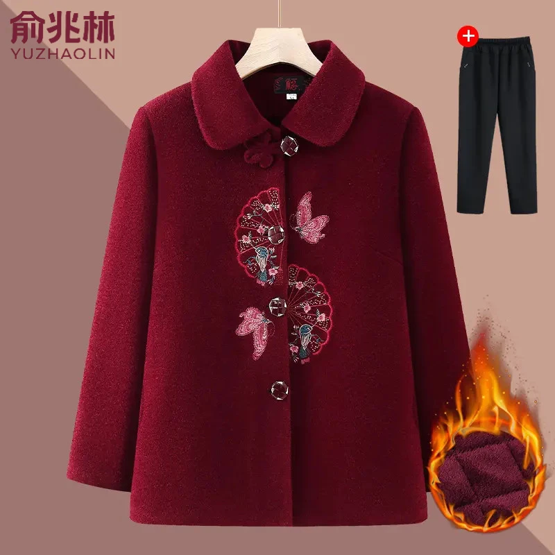 俞兆林中老年冬装毛呢外套女奶奶生日唐装喜庆衣服洋气妈妈上衣服