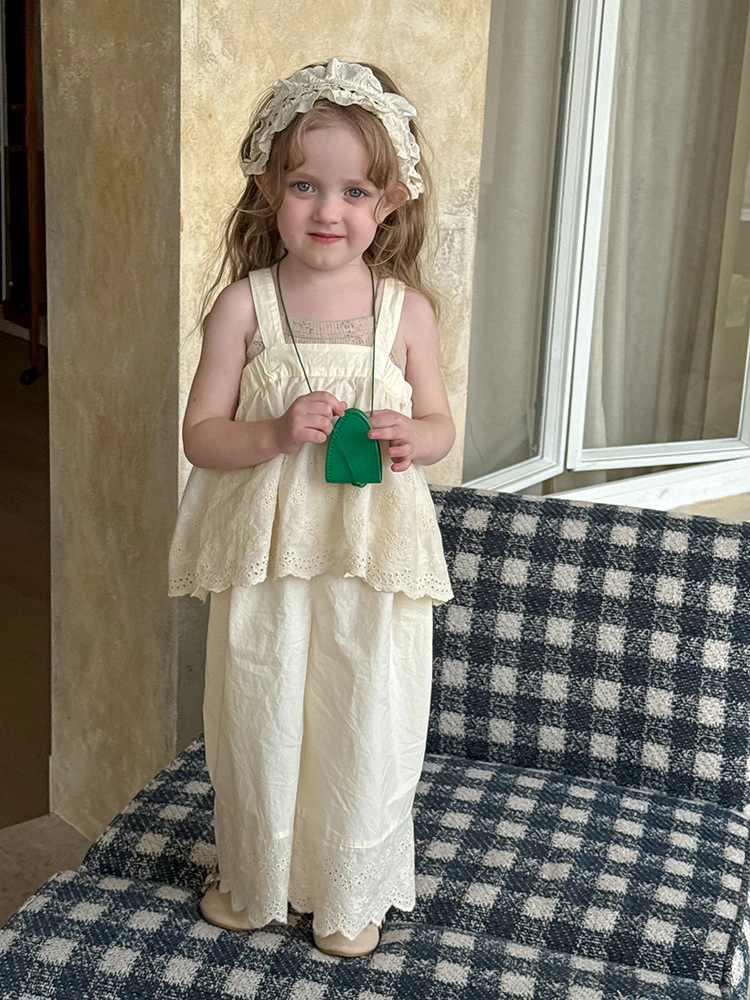 「白玫奶芙」新款韩版儿童刺绣花边裙裤吊带连体裤