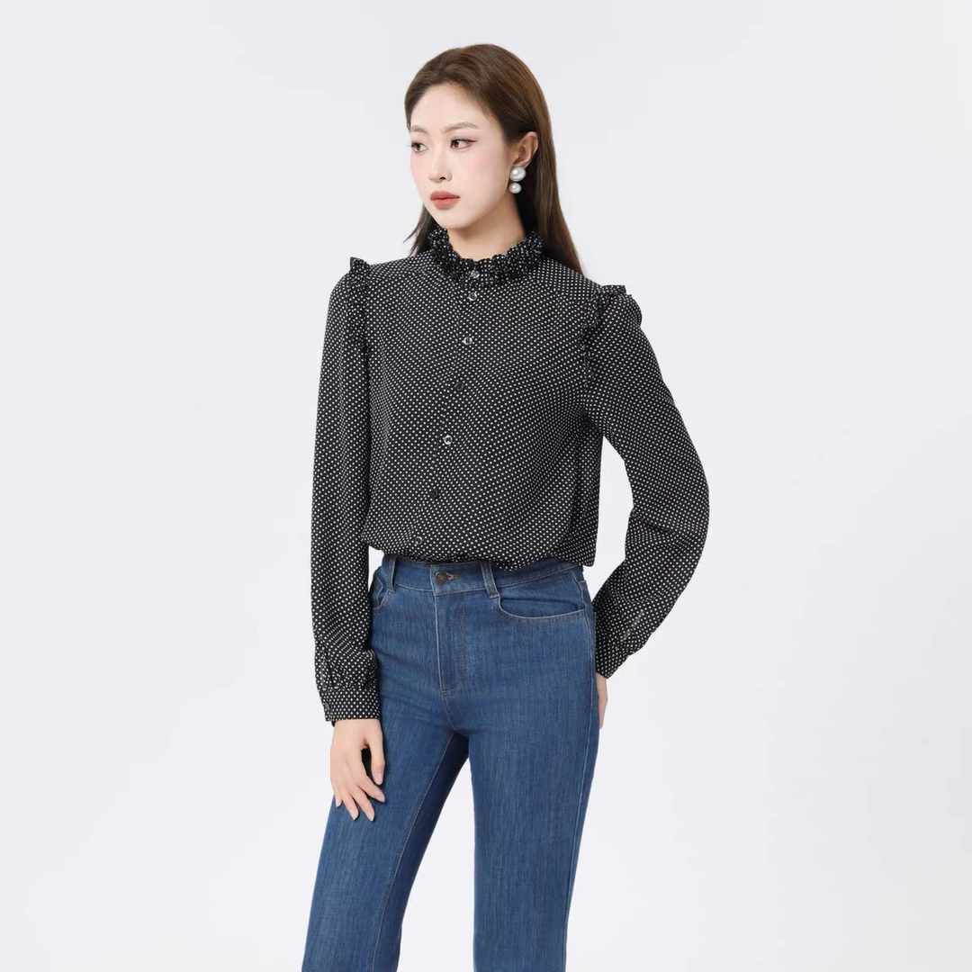 AMASS/阿玛施夏季薄款木耳边立领衬衣别致漂亮气质衬衫衬衣530062