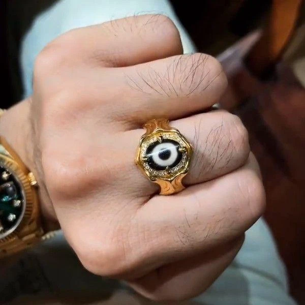 铜合金戒指 复古藏族戒指民族风做旧百搭镶嵌锆石金色指环饰品