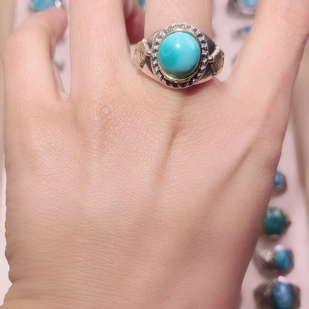 绿松石银S925镶嵌戒指