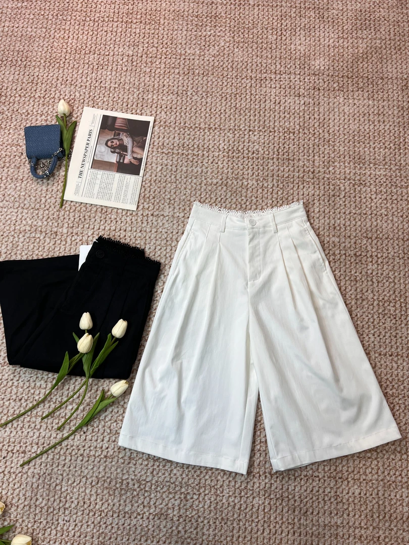 1817#夏季宽松高腰阔腿六分中裤休闲百搭显瘦薄款