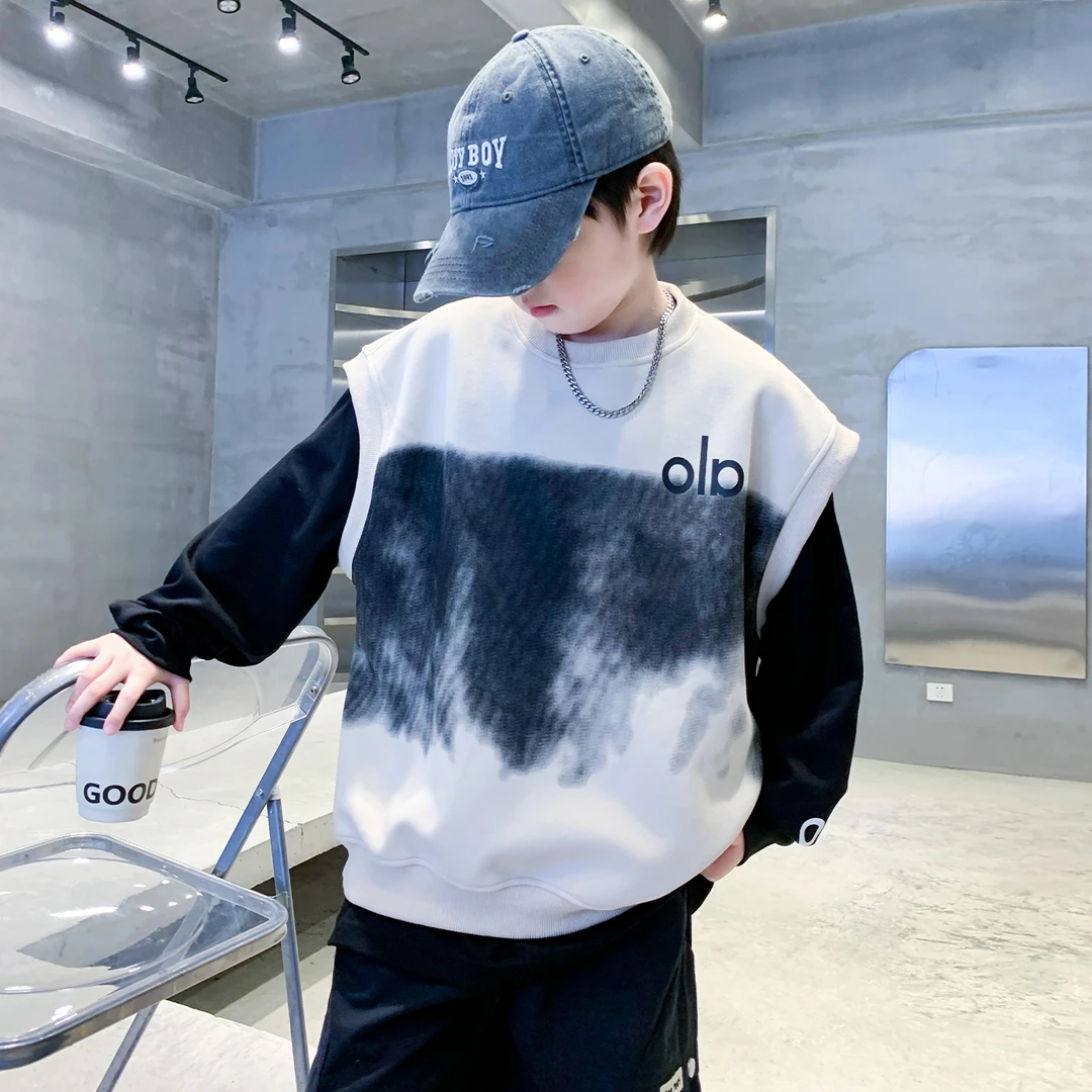 男童痞帅马甲两件套外穿春秋款2025新款儿童休闲百搭上衣中大童15