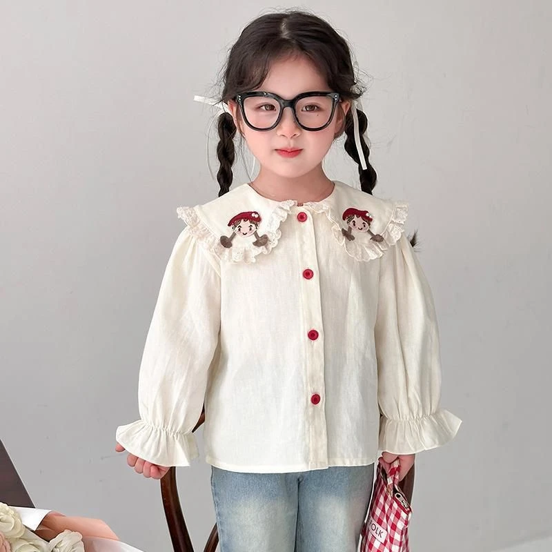女童衬衫春秋款2025新款洋气小女孩上衣儿童韩系长袖春季休闲衬衣