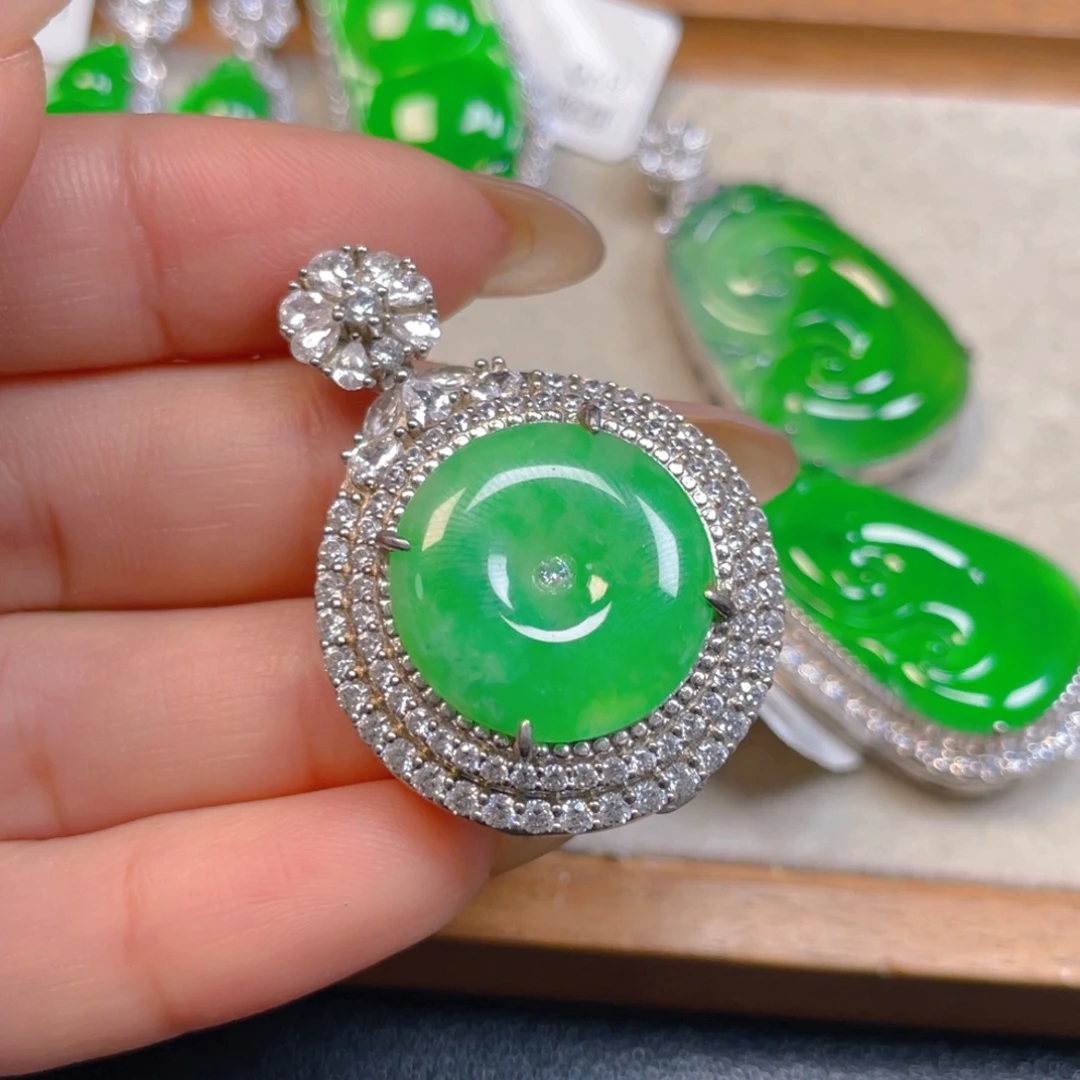 翡翠银S925镶嵌挂件