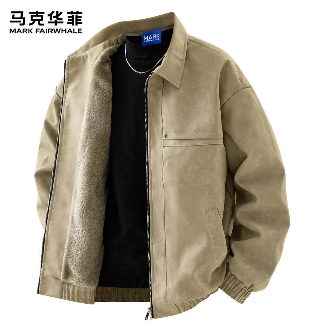 马克华菲工装夹克皮衣秋冬季新款复古保暖加绒加厚休闲百搭潮外套